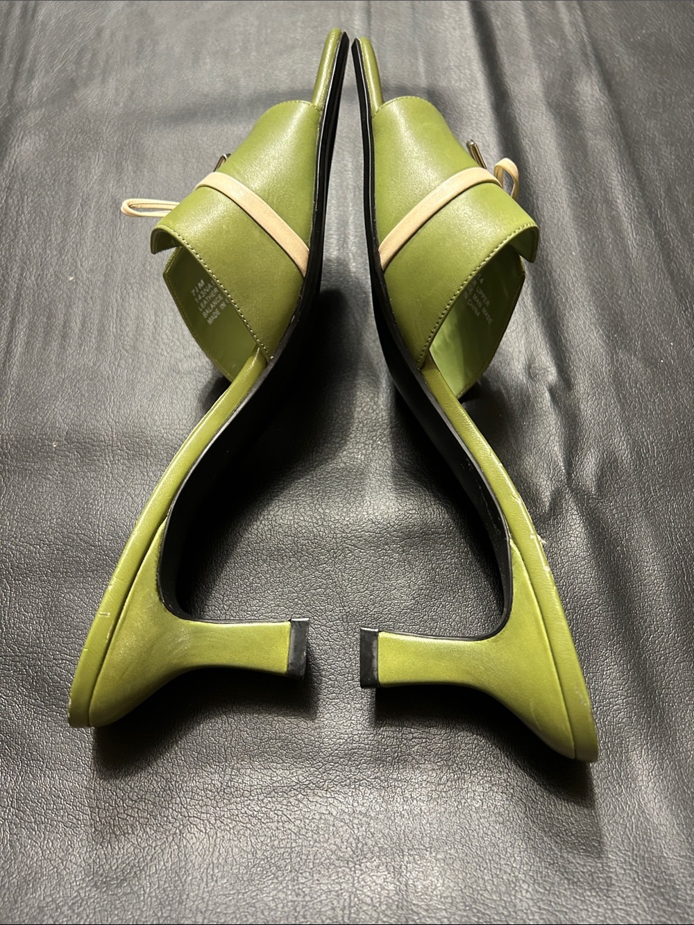 Naturalizer Olive Green and Cream Bow Slide Mules - Picture 5 of 6